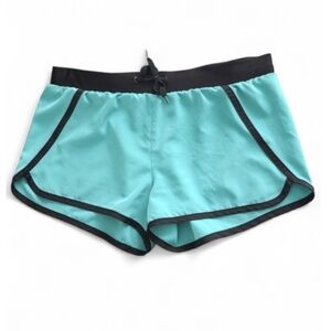 M4EO Women's Turquoise Athletic Shorts Black Trim Lightweight Stretch Size L